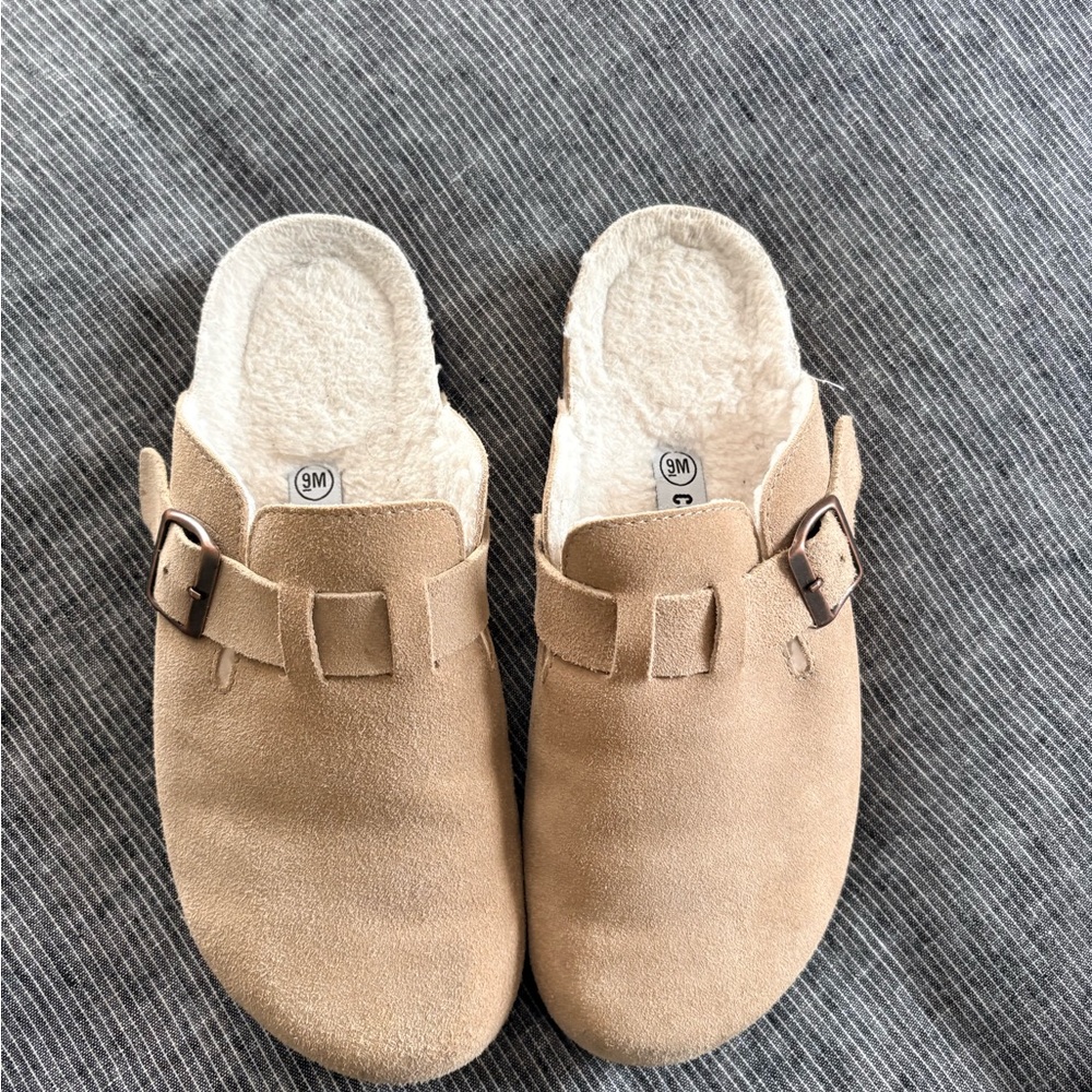 Suede Lined Mule Clogs in Beige - Women